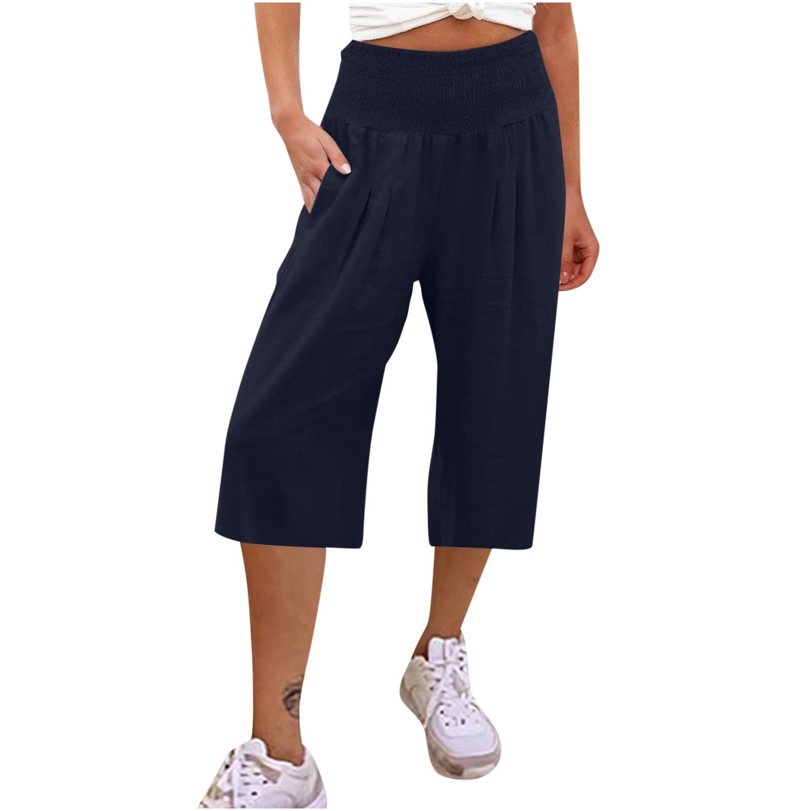 Wide Leg Pants for Women, Women'S Elastic High Waist Solid Color