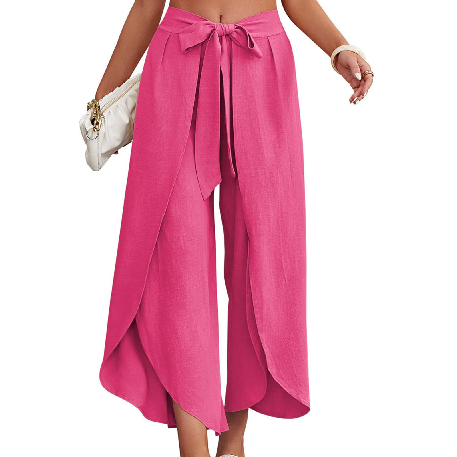 Summer Pants For Women 2023 High Waist Solid Color Wide Leg Flowy