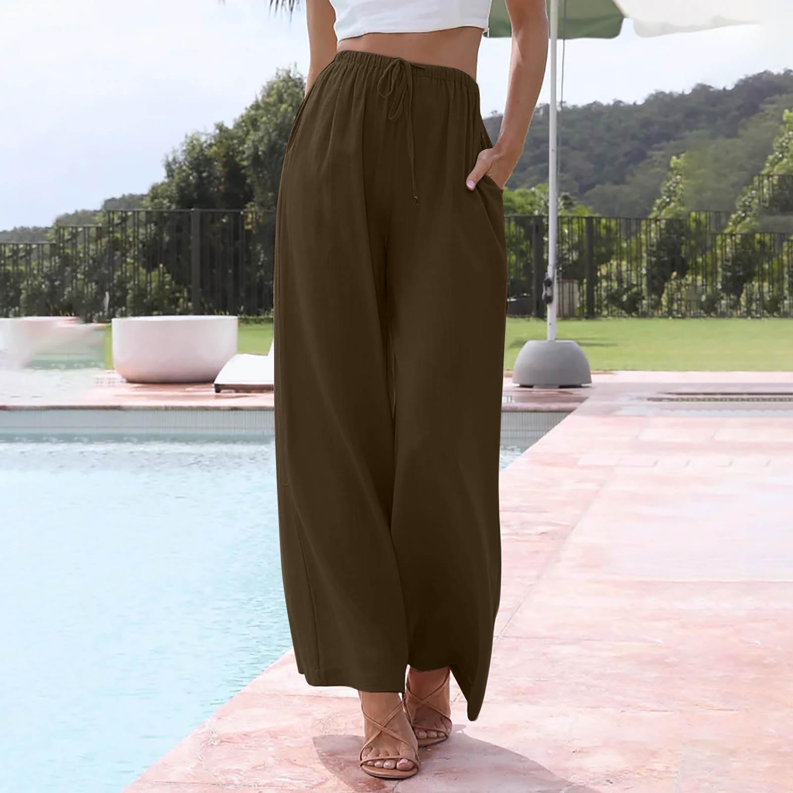 Flowy Beach Pants for Women high Waisted Summer Palazzo Pants